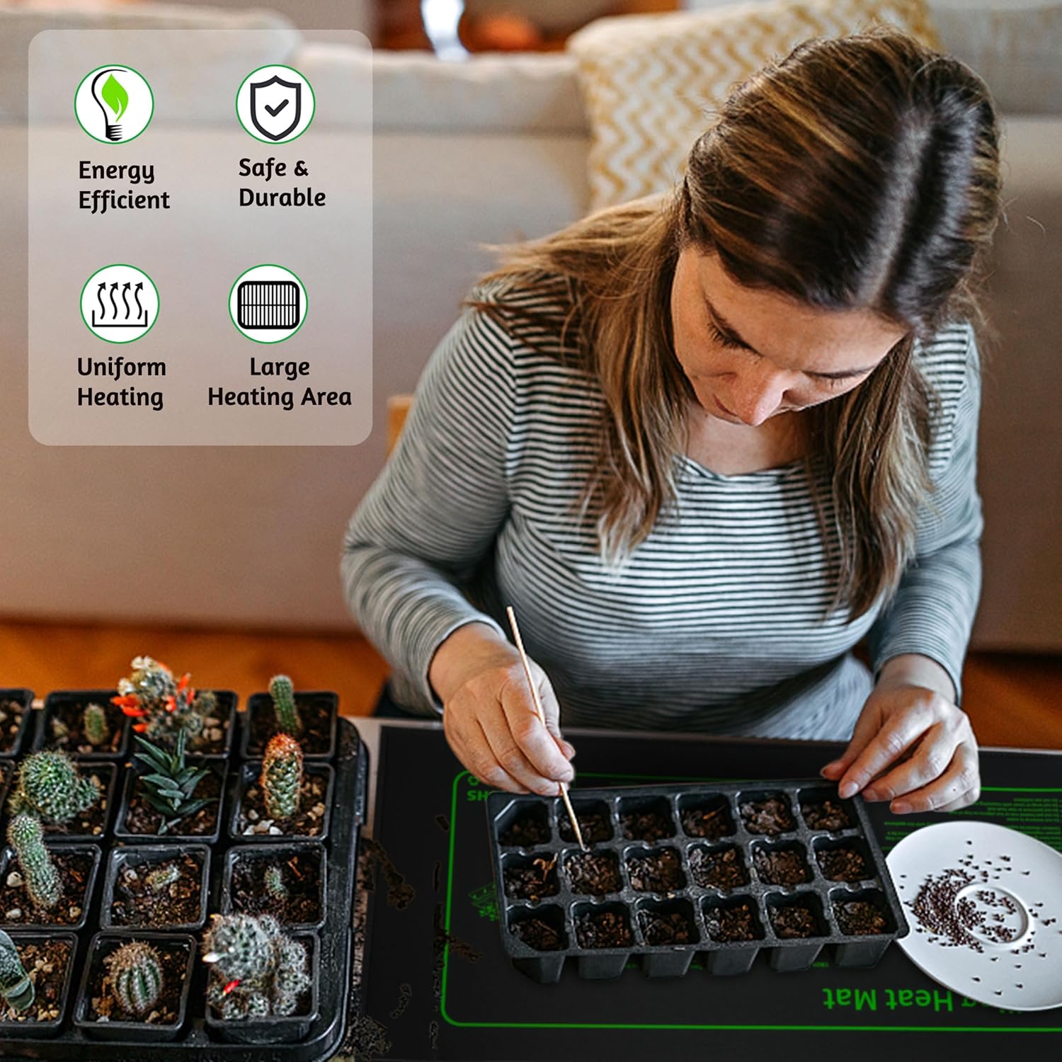 Seedling Heat Mat for Seed Starting,10" x 20.75" Waterproof Heating Pad for Indoor Plants Germination (Black 4 Pack)