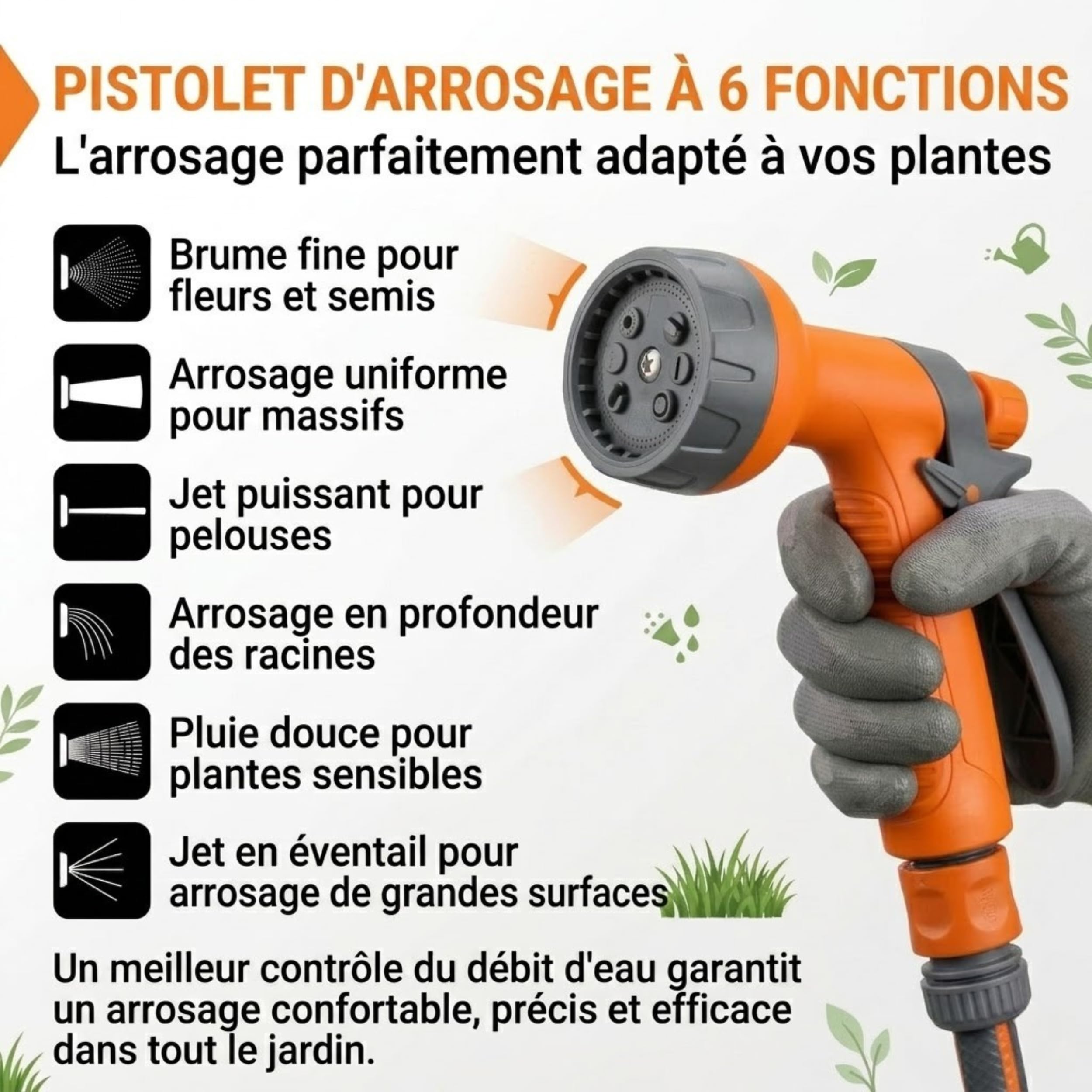 NEO TOOLS Kit complet d'irrigation de jardin mobile, avec dévidoir, tuyau d'arrosage de 30 m et douchette de jardin 6 fonctions pour pelouse, en PVC, résistant aux UV | Tuyau d'arrosage de 30 m - 1/2" - 6 fonctions - Pour pelouse et jardin - PVC - Résista