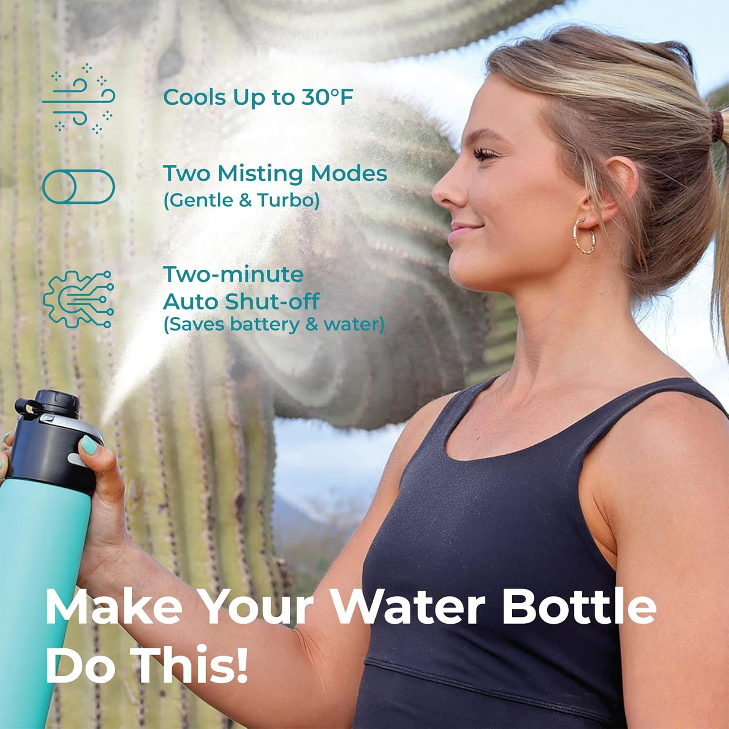 The GoMist Misting & Drinking Bottle Cap – Convert Your Water Bottle to a Drinking AND Misting Bottle - Adds Portable, High-Pressure Misting Spray for Cooling Off, Outdoor Activities, Hiking, & Sports