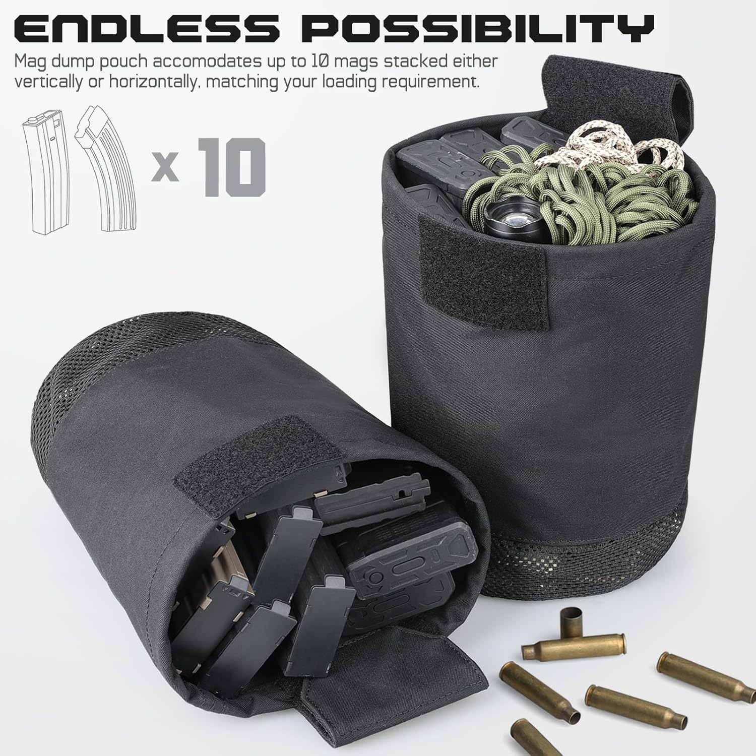 WYNEX Molle Tactical Dump Pouch, Tactical Mag Recovery Dump Pouch with Cord-Adjustable Collar Foldable Roll Up Utility Pouch Drawstring Mesh Bottom Dump Bag for Dynamic Shooting Hunting - Image 5