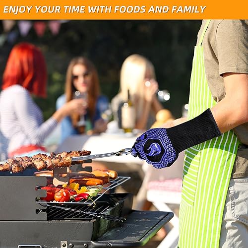 Miniatura 6 de Guantes para barbacoa a prueba de fuego, guantes resistentes al calor de 1472 F a los cortes, guantes de horno de silicona antideslizantes, guantes
