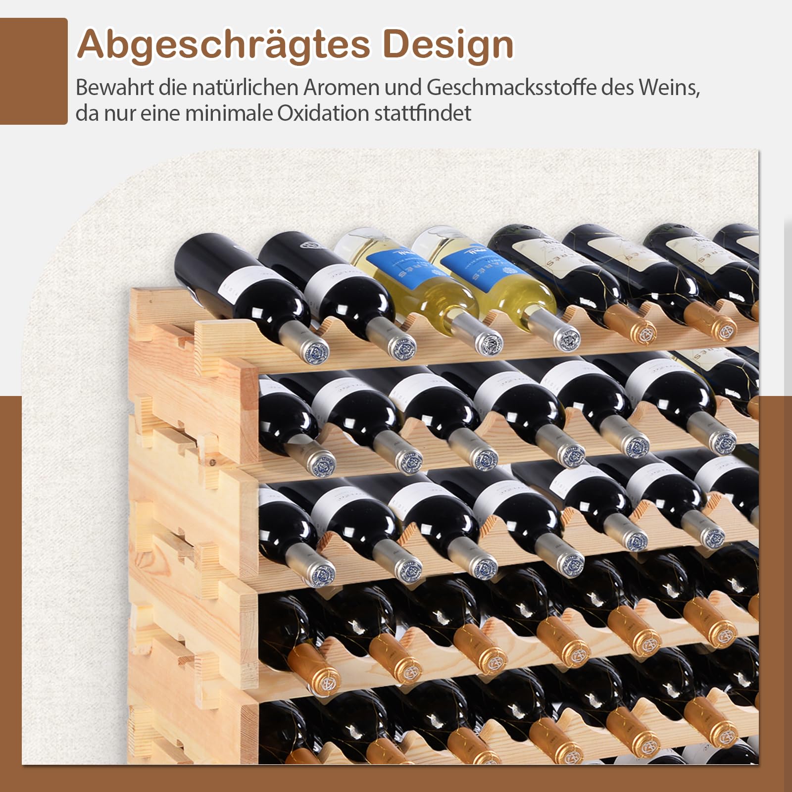 GIANTEX Weinregal Stapelbar Holz, Flaschenregal für 72 Flaschen, Weinschrank Weinständer mit 6 Ebenen, Flaschenständer Modular für Küche Bar, Holzregal 119 x 29 x 72 cm, Naturholzfarbe