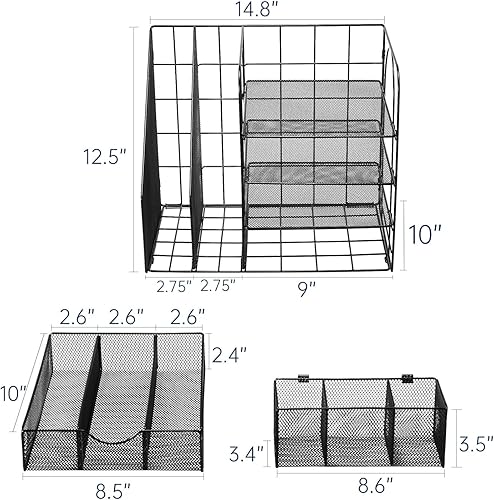 Miniatura 4 de TSJ OFFICE Organizador de archivos 9 en 1 para escritorio, organizador de bandeja de papel de 4 niveles con cajón y soporte para bolígrafo colgante,