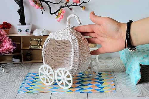 Miniatura 3 de Cinderella carriage, fairy tale wicker pumpkin stroller. Miniature white handmade