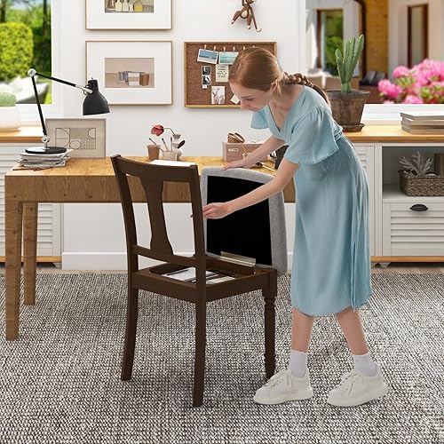 Miniatura 9 de KOTEK Juego de 2 sillas de comedor tapizadas, sillas de cocina de granja con patas de madera maciza, compartimento de almacenamiento oculto y