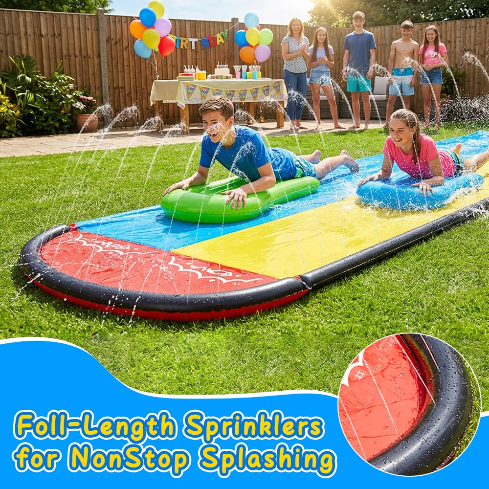 Mineup Wasserrutsche Garten 6.1m mit 2 Bodyboards Doppelrutsche Eingebautem Sprinkler