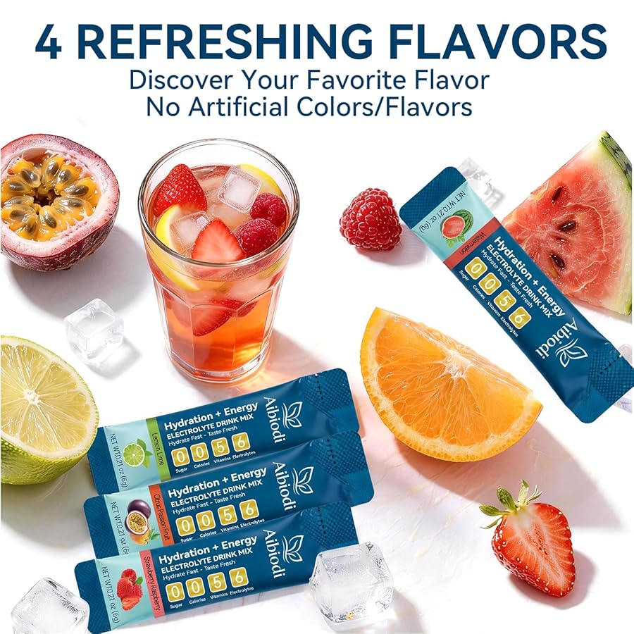 Aibiodi Electrolytes Powder Packets - Sugar Free & Zero Calorie Liquid Daily IV Drink Mix - Instant Hydration & Energy Supplement with 6 Electrolytes and 5 Vitamins, Keto Friendly & Vegan - 12 Sticks - image 8