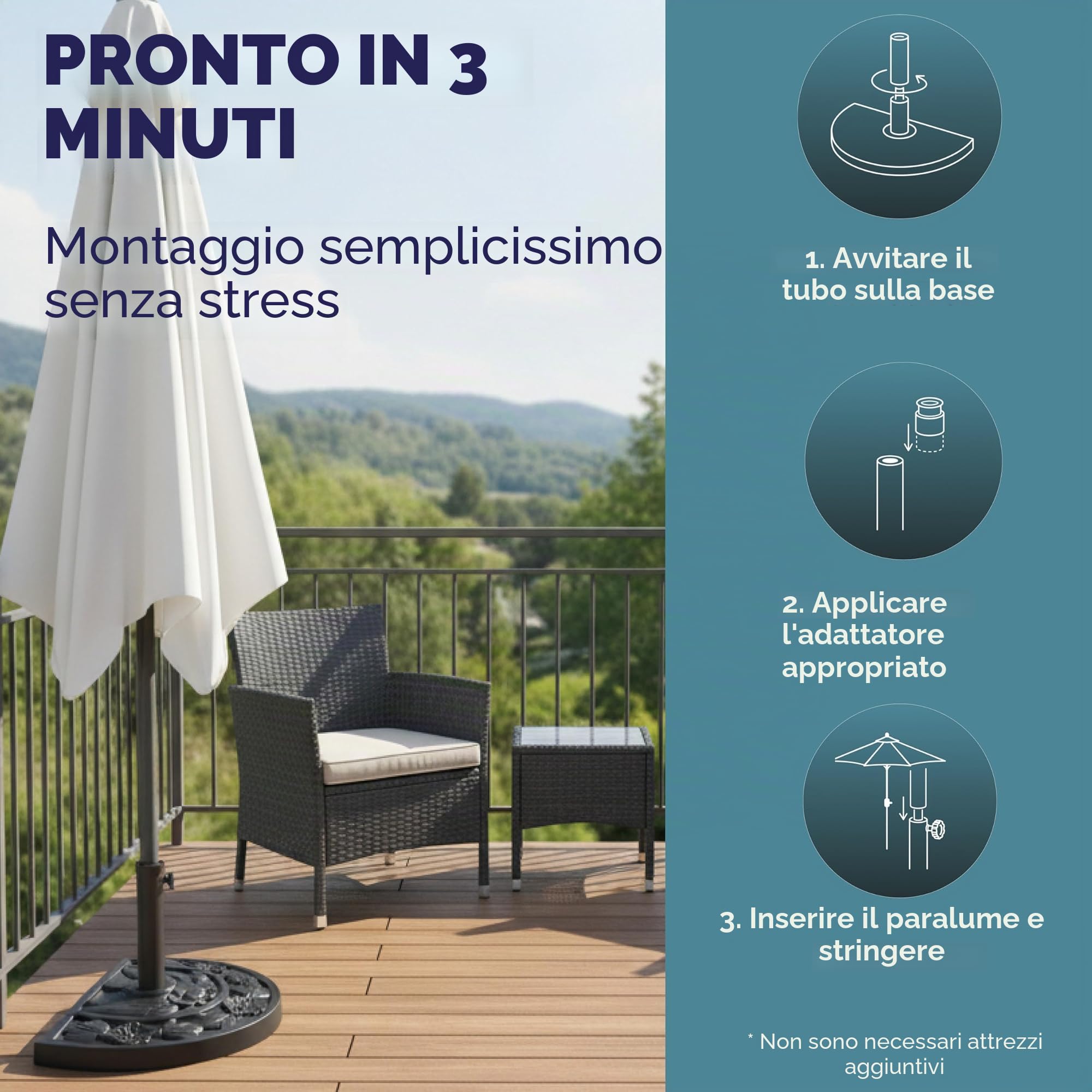 Deuba Base per Ombrellone Semicircolare 9kg Supporto Ombrelloni a Parete Resistente Porta Ombrellone Terrazzo Balcone