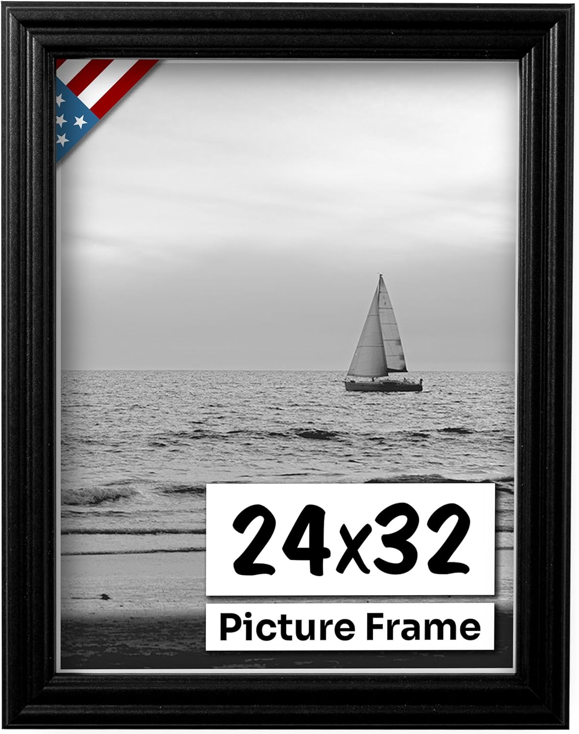 Black 24x32 Picture Frame .75" Inch Wide - Black Wall Decor Handmade Solid Wood Frames with Preinstalled Hangers and UV Blocking Plexiglass 32x24 Frame