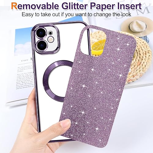 Miniatura 2 de Hython Funda para iPhone 12 con purpurina, fundas magnéticas transparentes para teléfono con protector de lente de cámara compatible con MagSafe