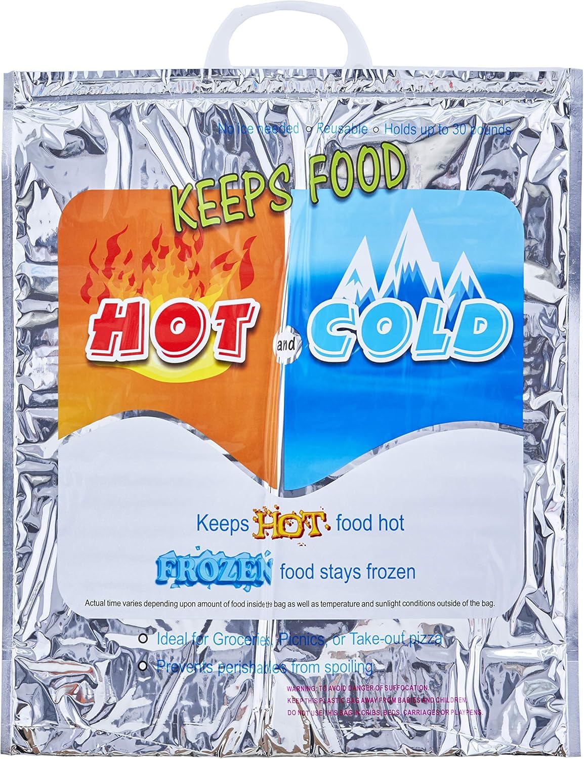 Hot and Cold Bag with Handle for Grocery, Food Storage Portable Plastic Reusable Thermal 3 Layer Protection with Silver Aluminium Foil Carry Bag For Frozen,Take-Out, Picnics &Travel-Pack Of 1-image-22