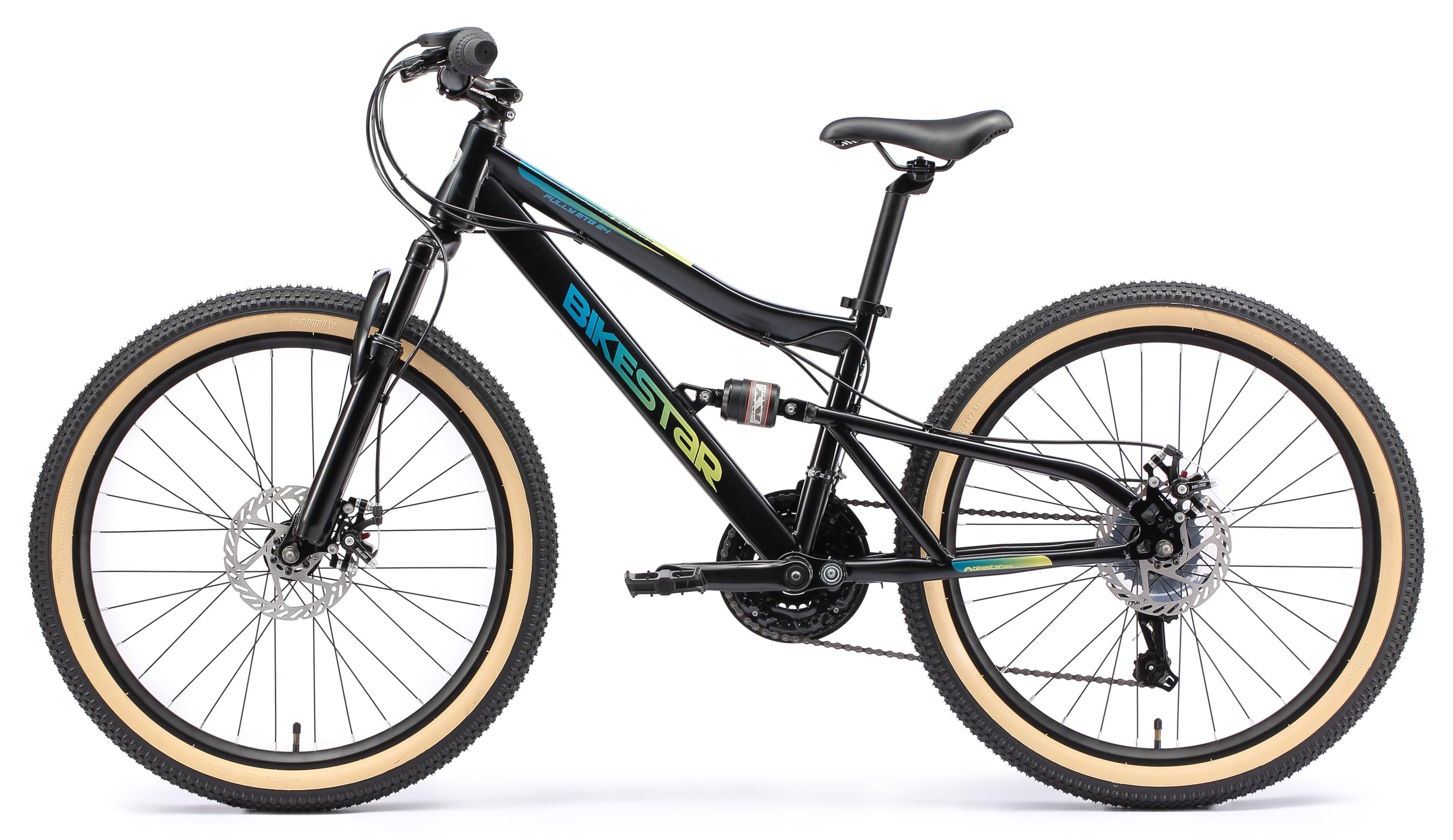 BIKESTAR MTB Mountain Bike Sospensione Completa per Bambini 8 Anni | Bicicletta 24 Pollici 21 velocità Shimano, Freni a Disco