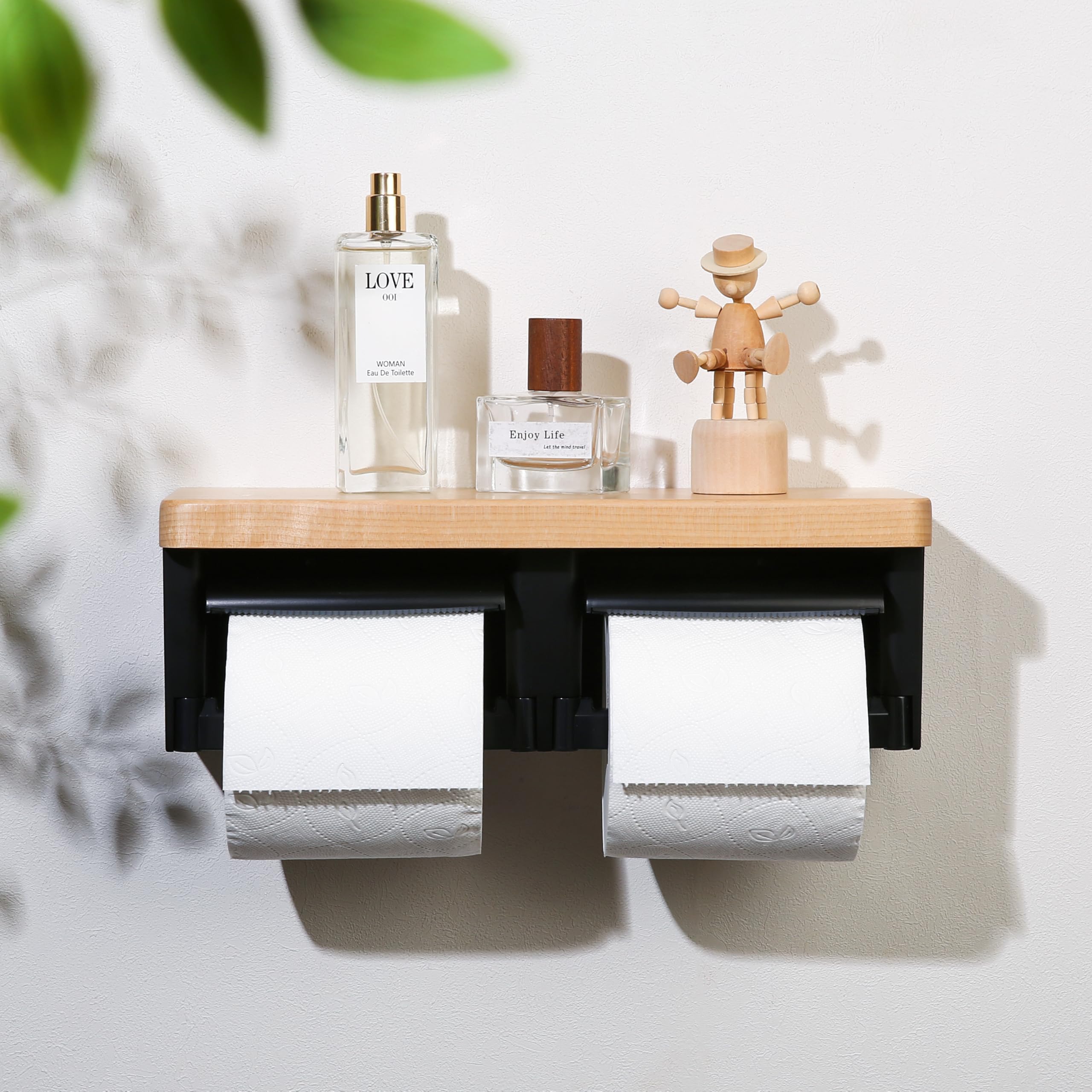 Wooden Toilet Paper Holder, Wood Wall Mount Toilet Paper Holder, Large Toilet Paper Holder Wall Mounted with Storage
