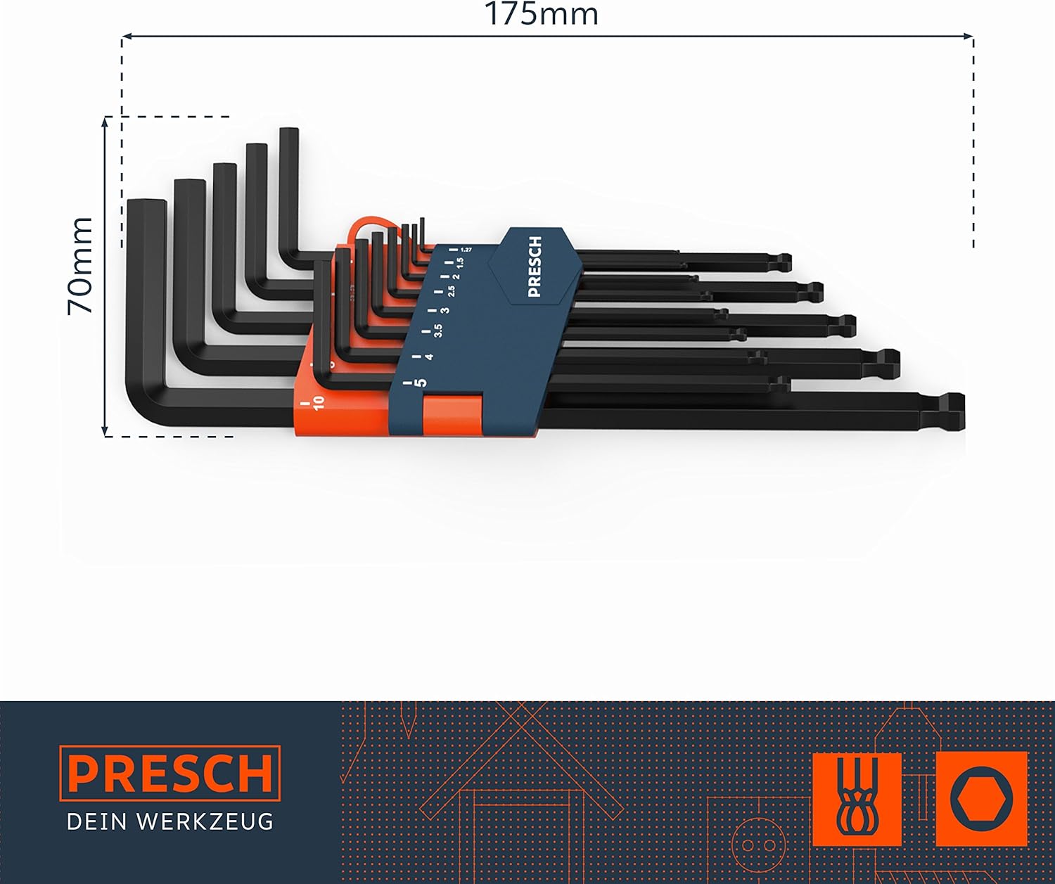 Presch Hex Key Set 13pcs - Metric, Ball Head Hexagon HX Keys - Professional Hex Wrench Ball End for Bikes and Craft - Small and Compact with Holder