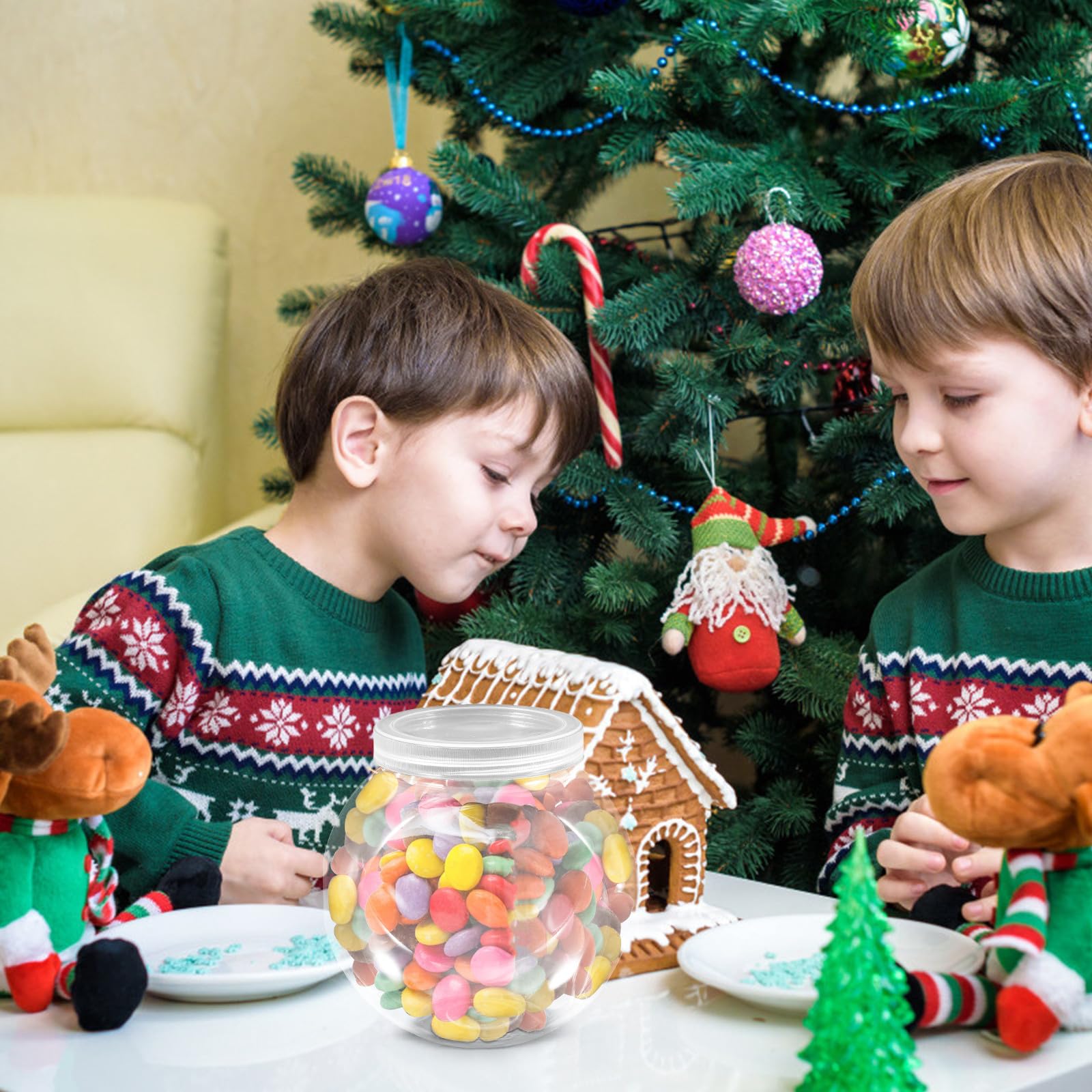 LALAFINA Set di 3 Barattoli Rotondi per Biscotti in Pet Trasparente Bianco da 1500ml Coperchio, Contenitori Multifunzionali per Dolci e Snack, Design Semplice e Pratico