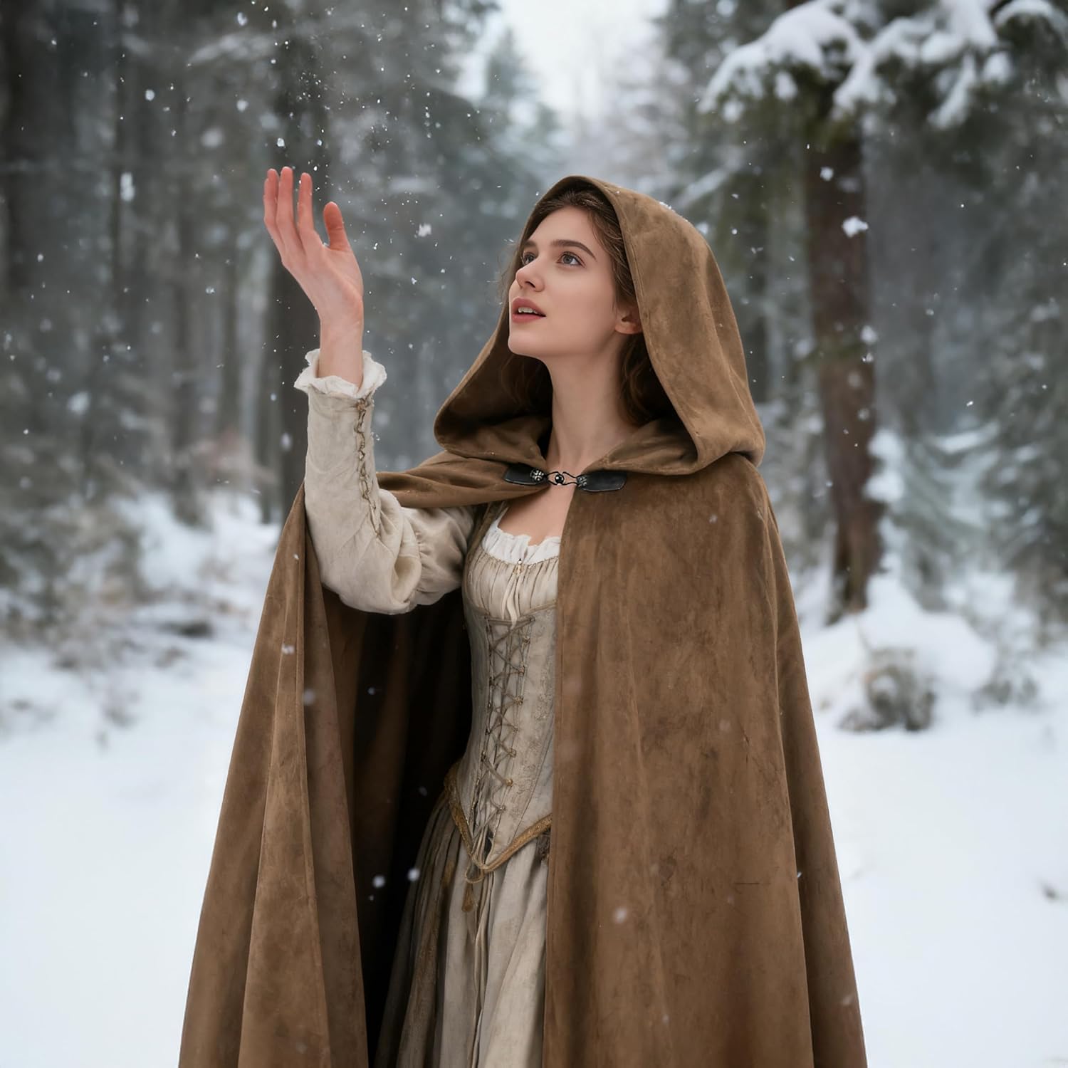 UQJE Medieval Cloak with Hood Halloween Renaissance Hooded Cape for Men and Women - Image 4