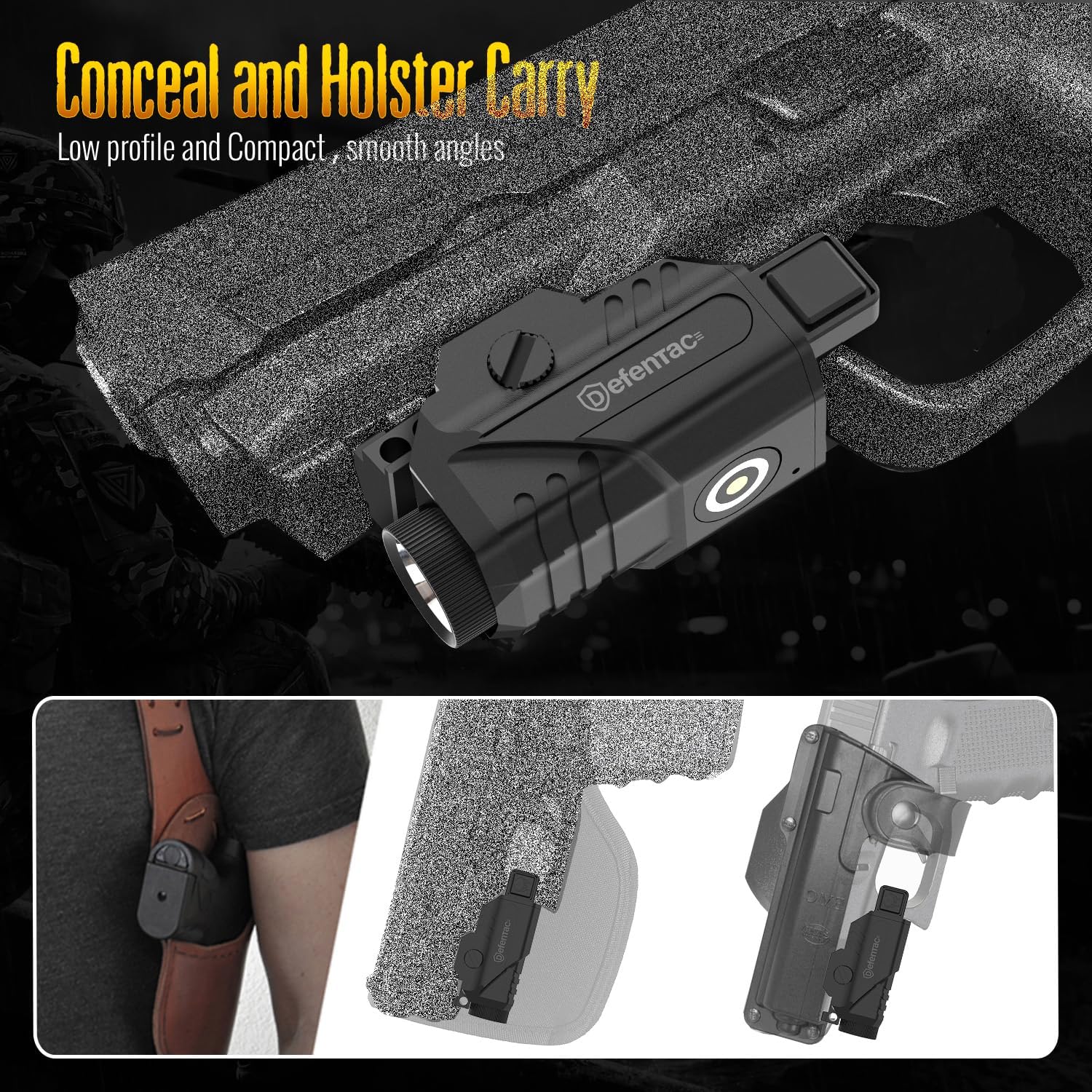 DEFENTAC Pistol Light with Strobe Function for Guns, 600 Lumens Tactical Flashlight for Handguns, High Performance Weapon Light, Magnetic Charging