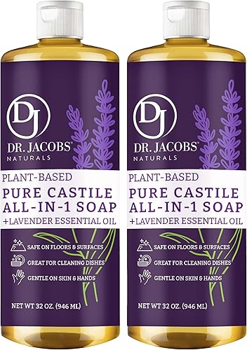 Dr. Jacobs Naturals Lavender Castile Limpiador y jabón todo en uno, fórmula eficaz a base de plantas para la limpieza de la casa. Ecológico para los