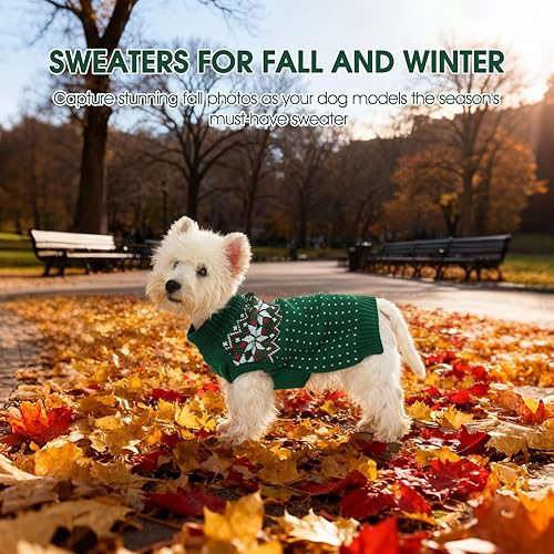 Miniatura 7 de FUAMEY Suéter de Navidad para perro, suéter cálido para perro, suéter clásico de copo de nieve para Año Nuevo, suéteres de cuello alto, prendas de
