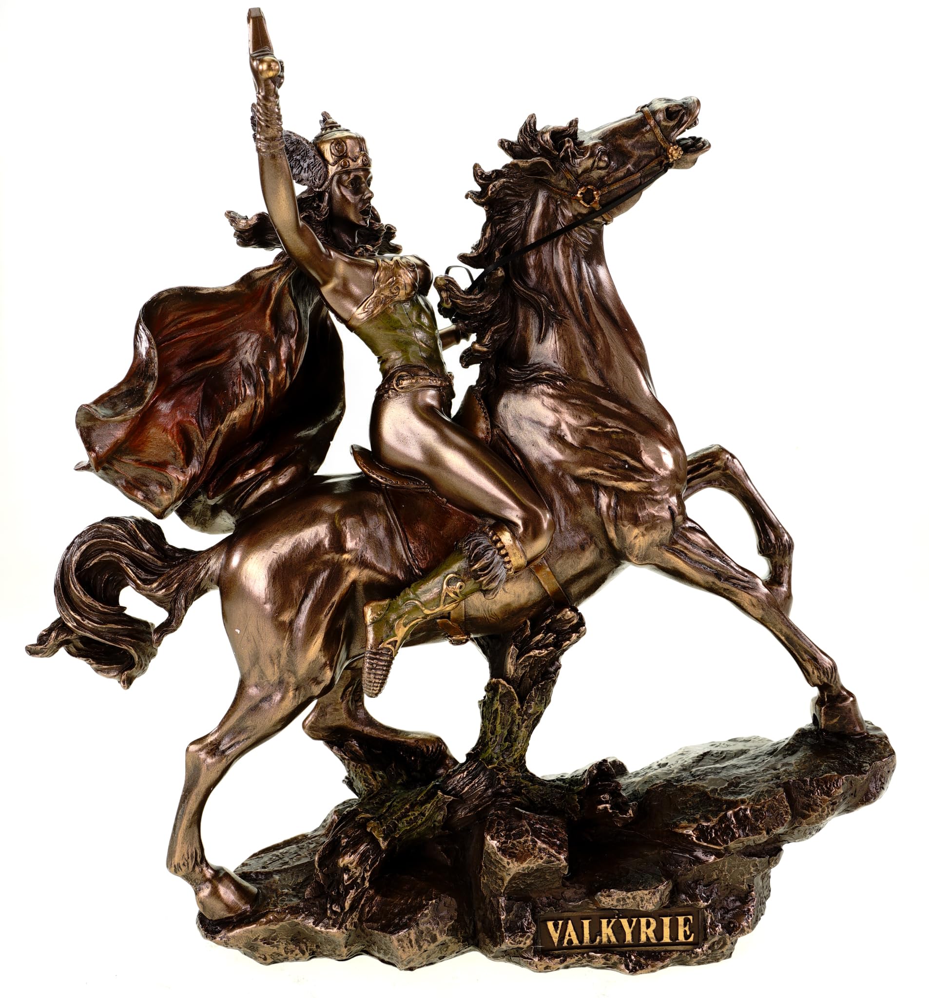 Veronese Figura de valquiria sobre caballo con lanza 28 cm bronceada ordoncella Odin