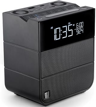 Soundfreaq Sound Rise II, SFQ-16 Hotel Edition Bedside Alarm Clock Radio & Bluetooth Speaker, with Large Display Screen, FM Radio, Fast USB Charging, and Nature Sound Black