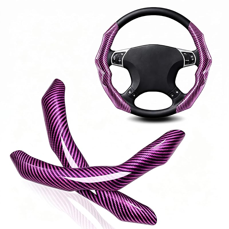 Capa para Volante em Fibra de Carbono Kojros com Grip Irregular e Revestimento Antiderrapante Roxa, Design Segmentado, 36,8–40,6 cm, 2 unidades