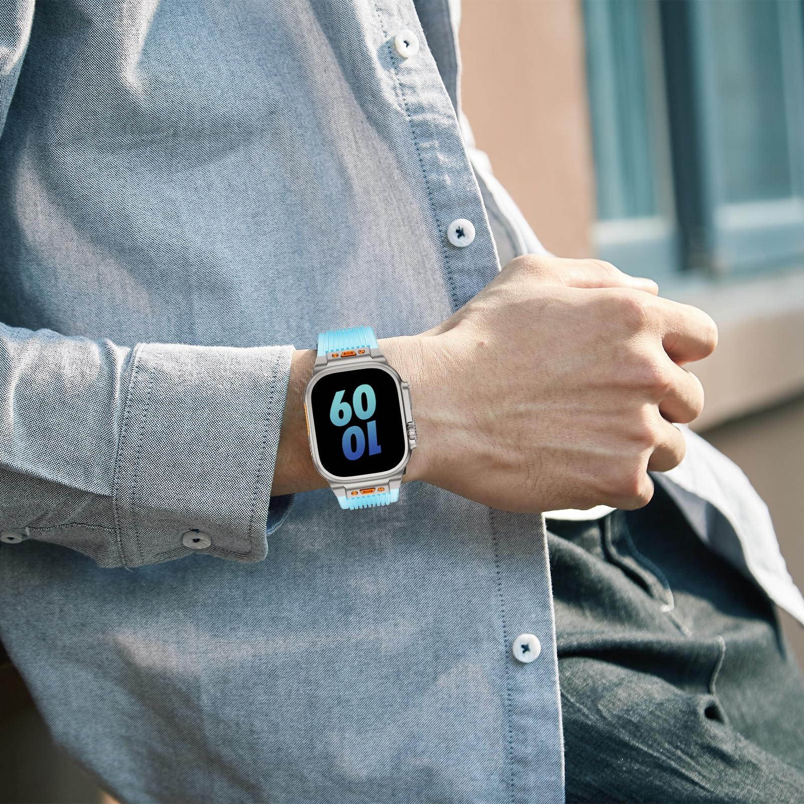 SEURE Bracelet conçu pour Apple Watch Ultra 2/Ultra 49 mm, Series 9/8/7 45 mm, Series SE2/6/SE/5/4 44 mm, Series 3/2/1 42 mm - Bracelet de sport en silicone souple - Bracelet de rechange robuste avec
