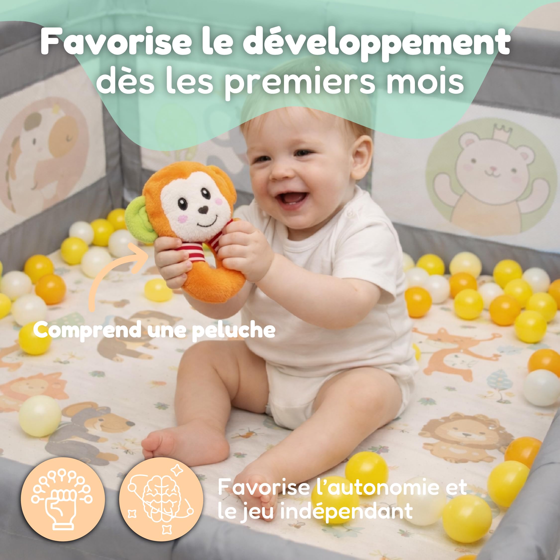 Parc pour bébé 180 x 200 cm + tapis + 60 balles + poignées + sacs de transport – Parc de jeux pour bébé avec maille respirante – Playpen Bebe