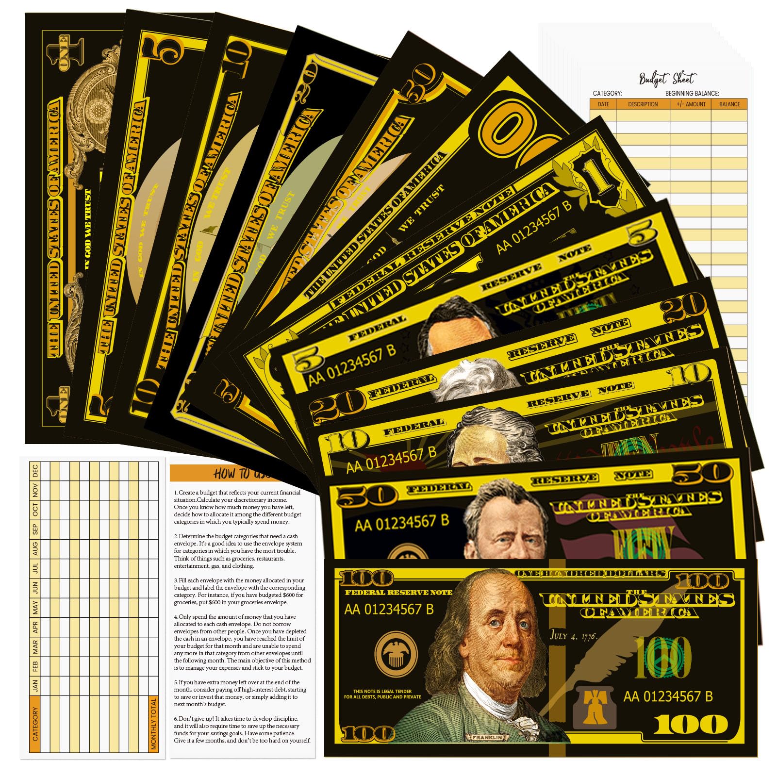 12 Pack Cash Envelopes for Budget Planner System – Money Envelopes for Budgeting and Saving with 12 Expense Tracking Budget Sheets
