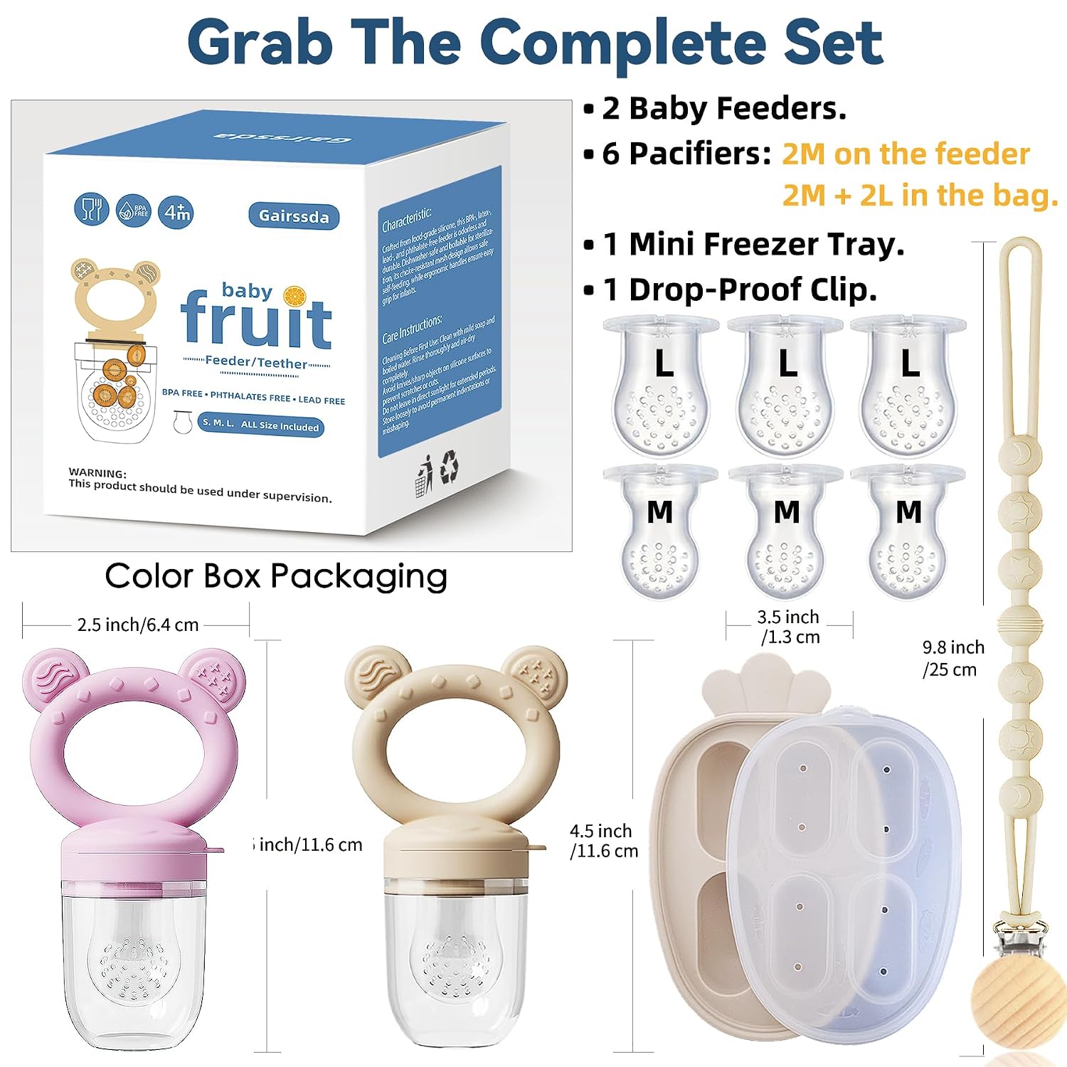 4 Pack Stylish Anti-Drop Fruit Pacifier Feeder, Breastmilk Popsicle Molds for Teething with Lids, Teether Pacifier, The Perfect Food Feeder, Silicone Feeder Teethers, Baby Teether, Baby Fruit Feeder