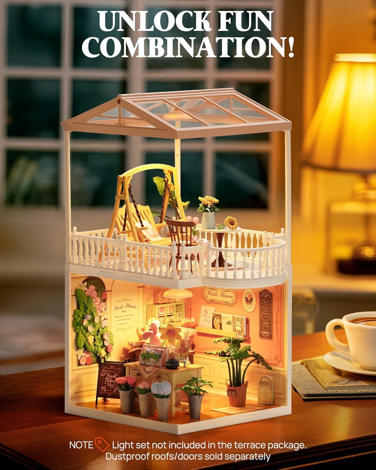 Rolife Super Creator Swing Terrace DIY Miniature Roof Accessory for Plastic House Building Set Playset P08