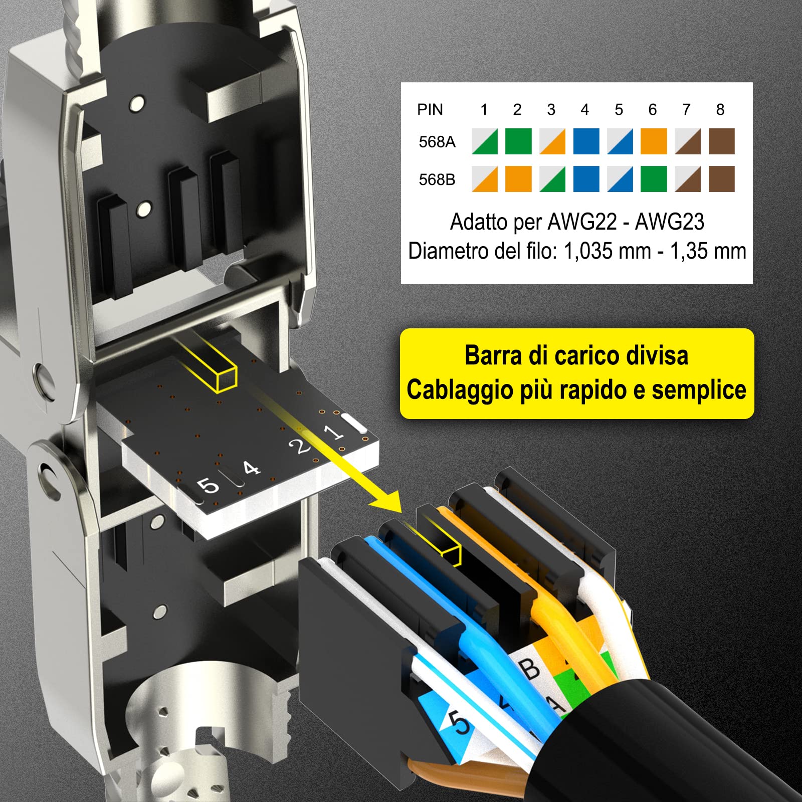 VCELINK Cat 7 Cat6a RJ45 Connettori, Spina di Rete Modulare, 12 Pezzi | Spina RJ45 modulare LSA senza attrezzi PoE, schermata, supporto 10Gbps per cavi rete