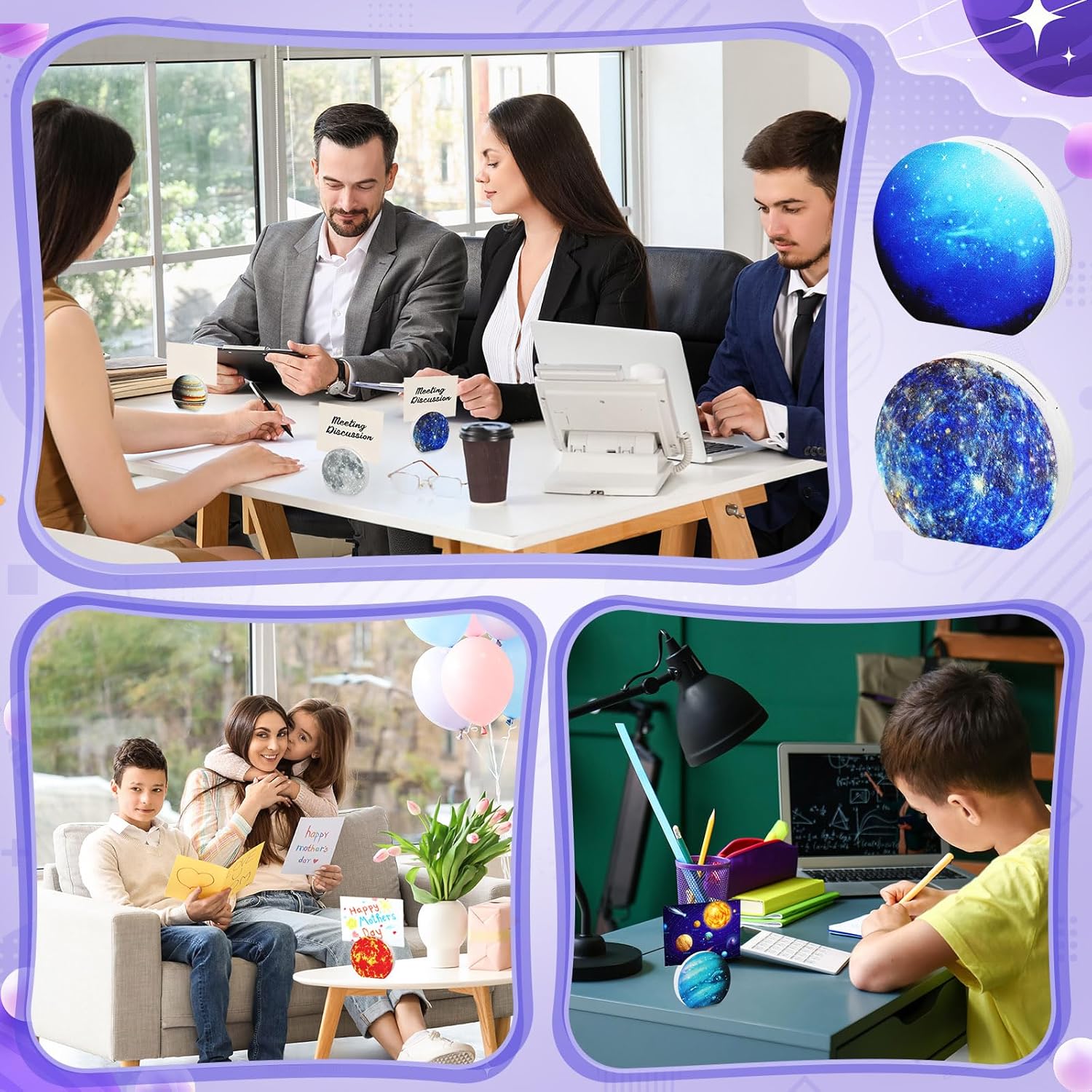 Marspark 惑星メモクリップ スペースパーティー記念品 木製フォトテーブル ナンバーカードホルダー ソーラーシステムテーブルセ