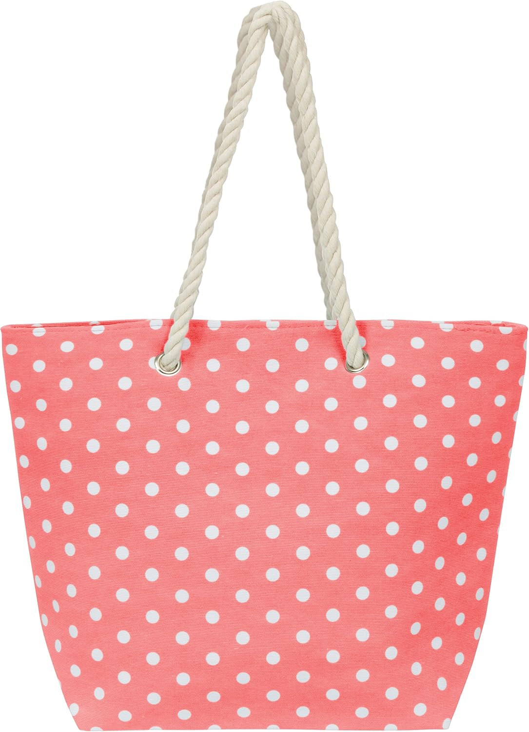 Leisureland Large Water Resistant Canvas Beach Tote Bag (19"x15"x6", Vertical Stripe Coral)