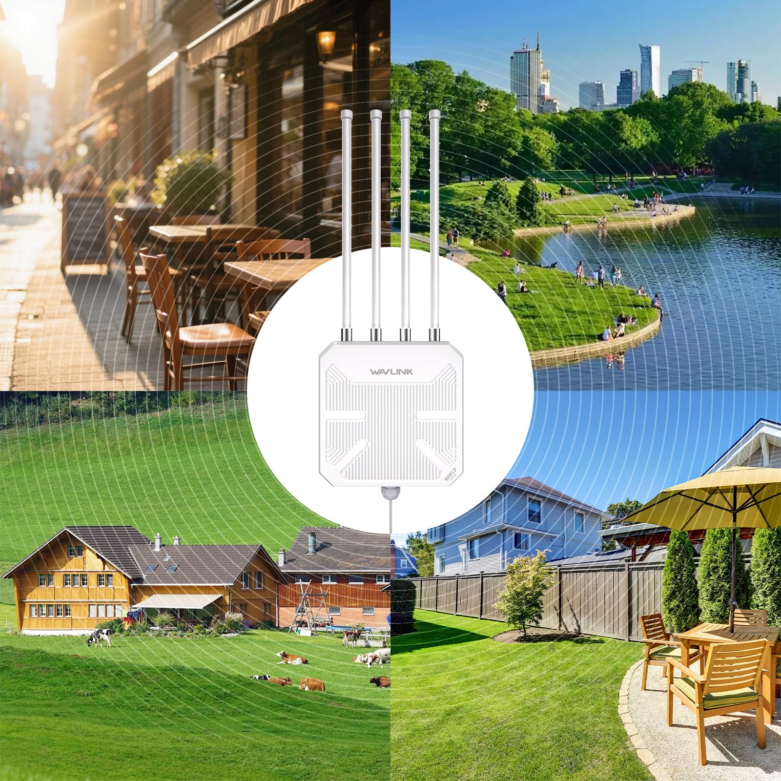 WAVLINK WiFi 7 Outdoor Mesh BE5100 – Routeur & Point d’Accès étanche IP67 avec PoE, Antennes 8 dBi, Protection Contre la Foudre pour fermes, Jardins et usages Professionnels