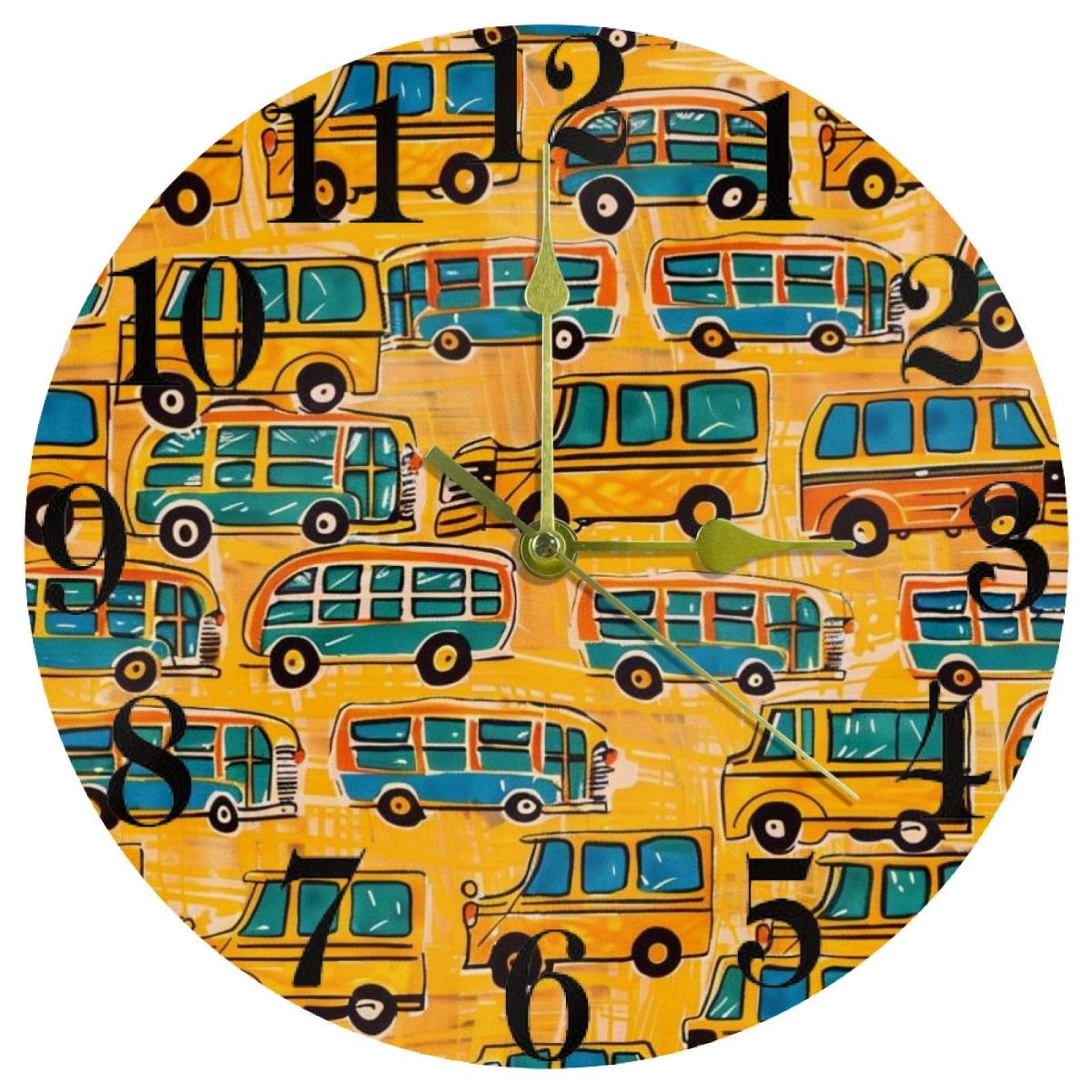 Horloge murale bus jaune silencieuse à quartz pour une décoration sans tic-tac