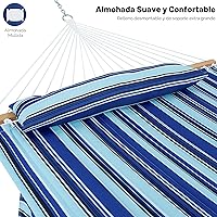 Vista 4 de Hamaca para 2 personas de 12 pies para exterior, hamaca doble de tela acolchada al aire libre con barra separadora, almohada grande removible