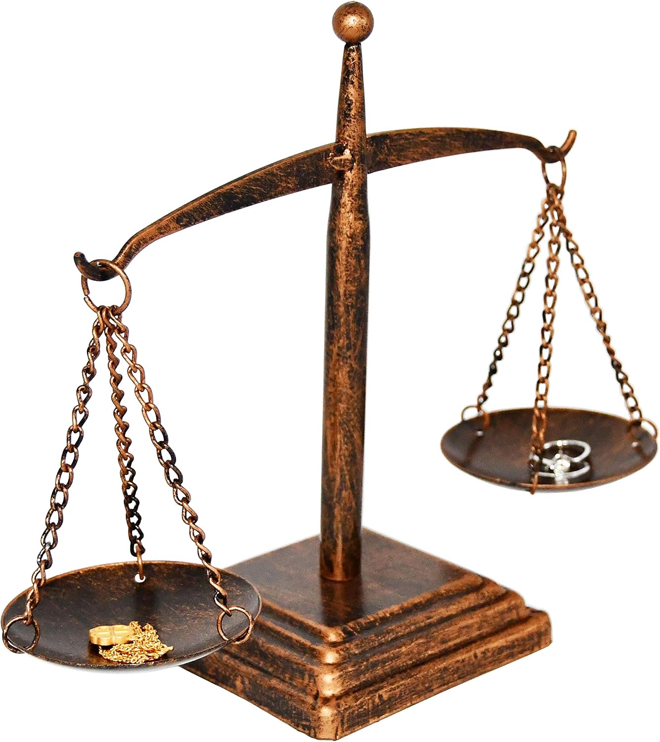 Owlgift Vintage Style Small Metal Libra Jewelry Towers, Display Tray Cosmetic Organizer Storage, Lawyer Scale of Justice, Farmhouse Candleholder – Bronze