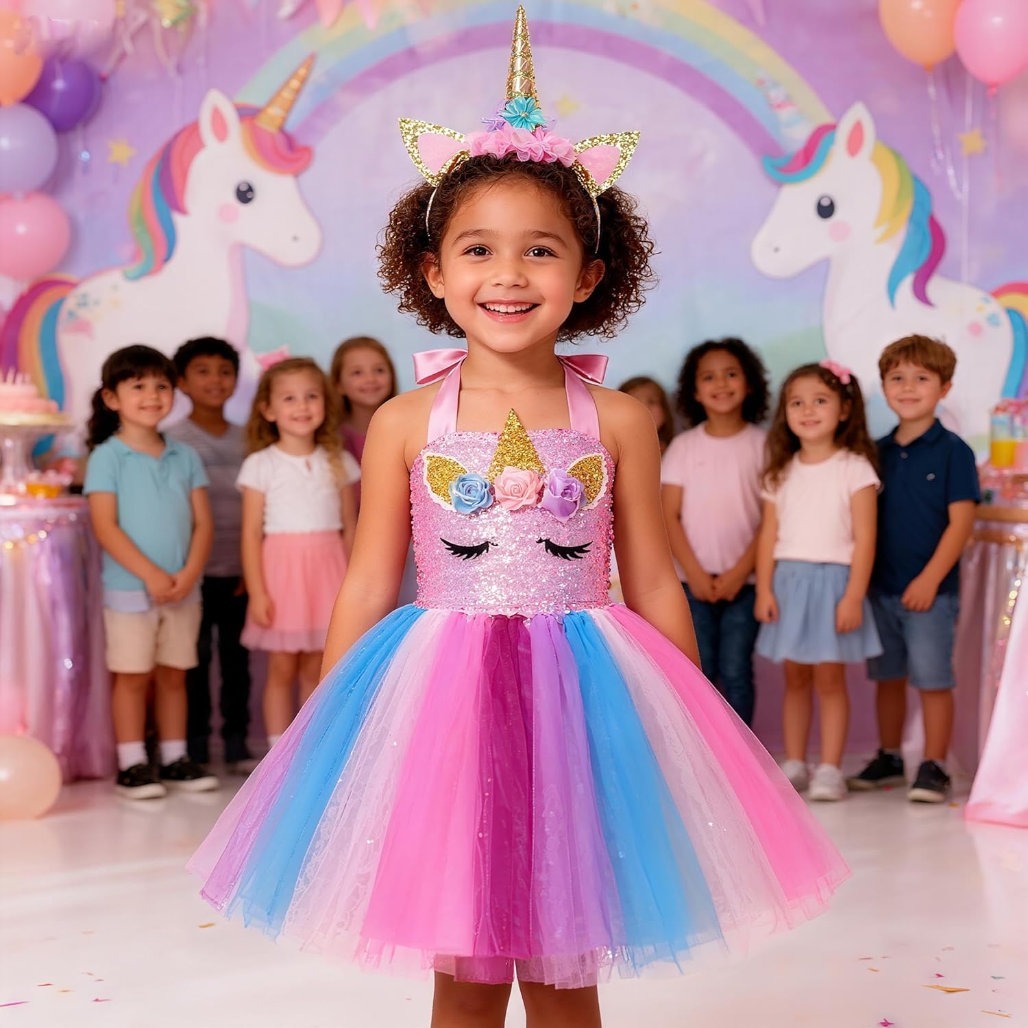 LED Light Up Unicorn Dress for Girls, Pink Unicorn Costume for kids 3-8Y, Unicorn Birthday Outfit for Princess - Image 6