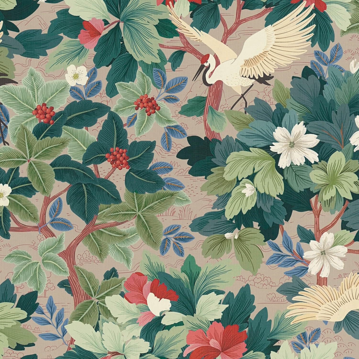 Papel pintado de flores beige y verde-azulado Profhome 791861-GU
