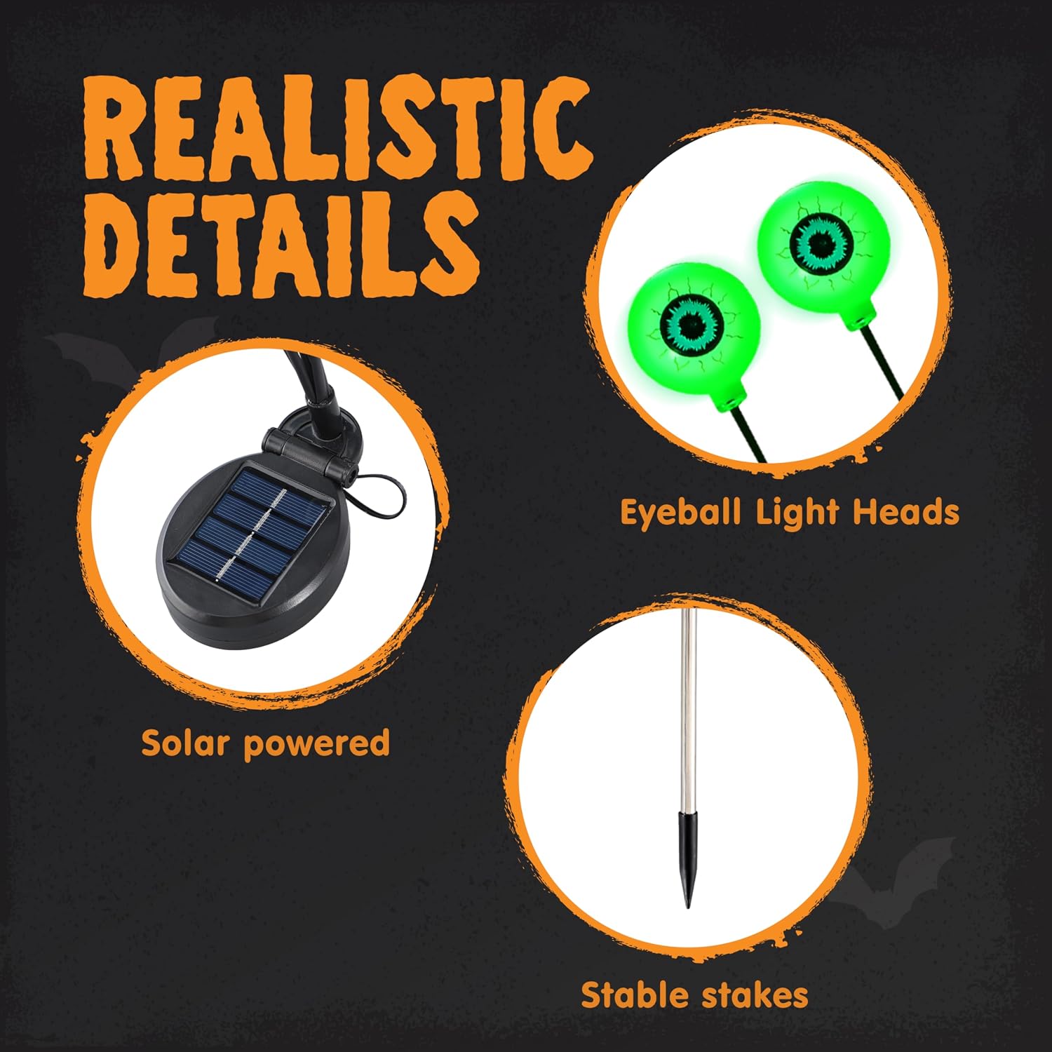 JOYIN Halloween Decorations Outdoor Solar Scary Eyeball Lights, 2 Pcs 12 LEDs Green Pathway Yard Stakes, Waterproof Firefly Lights for Halloween Graveyard Yard Garden Patio Walkway Party