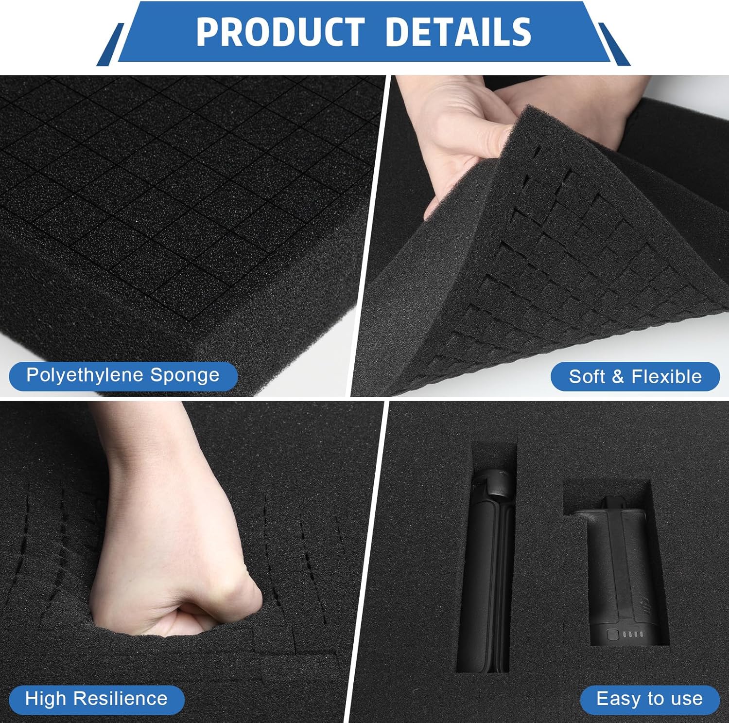 Storystore 4 Pcs Polyurethane Foam sheet - 2 Pcs 12" x 12" x 2" Black Foam Inserts for Cases and 2 Pcs 12" x 12" x 0.4" Pick Apart Pads for Cases, Toolbox, Camera Storage, Game Box - Image 4