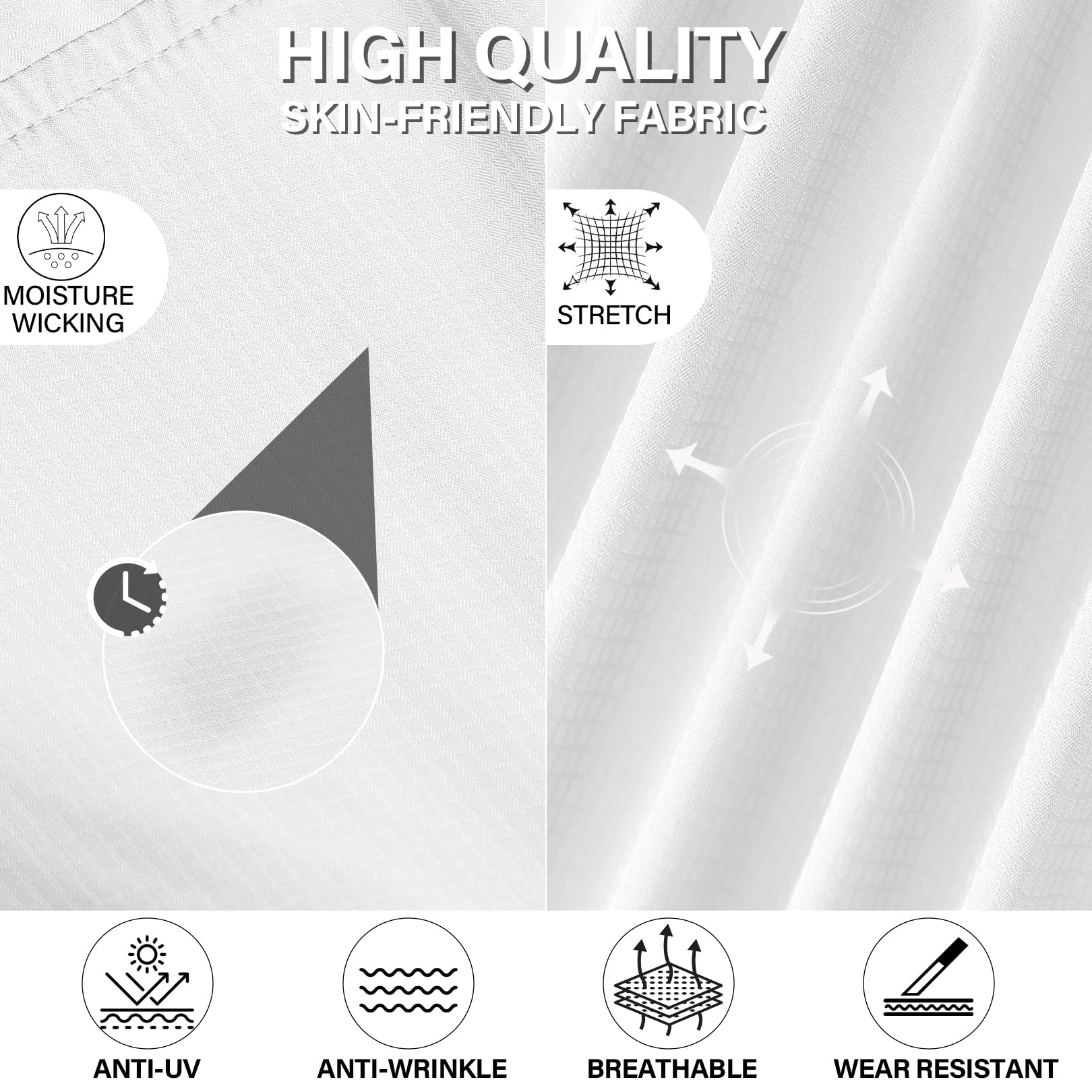 Hemd Herren Kurzarm Safari UPF50+ UV Schutz Wanderhemd Funktionshemd Atmungsaktiv Schnelltrocknend Outdoorhemd Casual Button Down Shirts