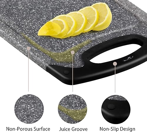 Miniatura 6 de Famiry Juego de 3 tablas de cortar reversibles, tabla de cortar de plástico para cocina, diseño antideslizante con mango de fácil agarre, ranuras