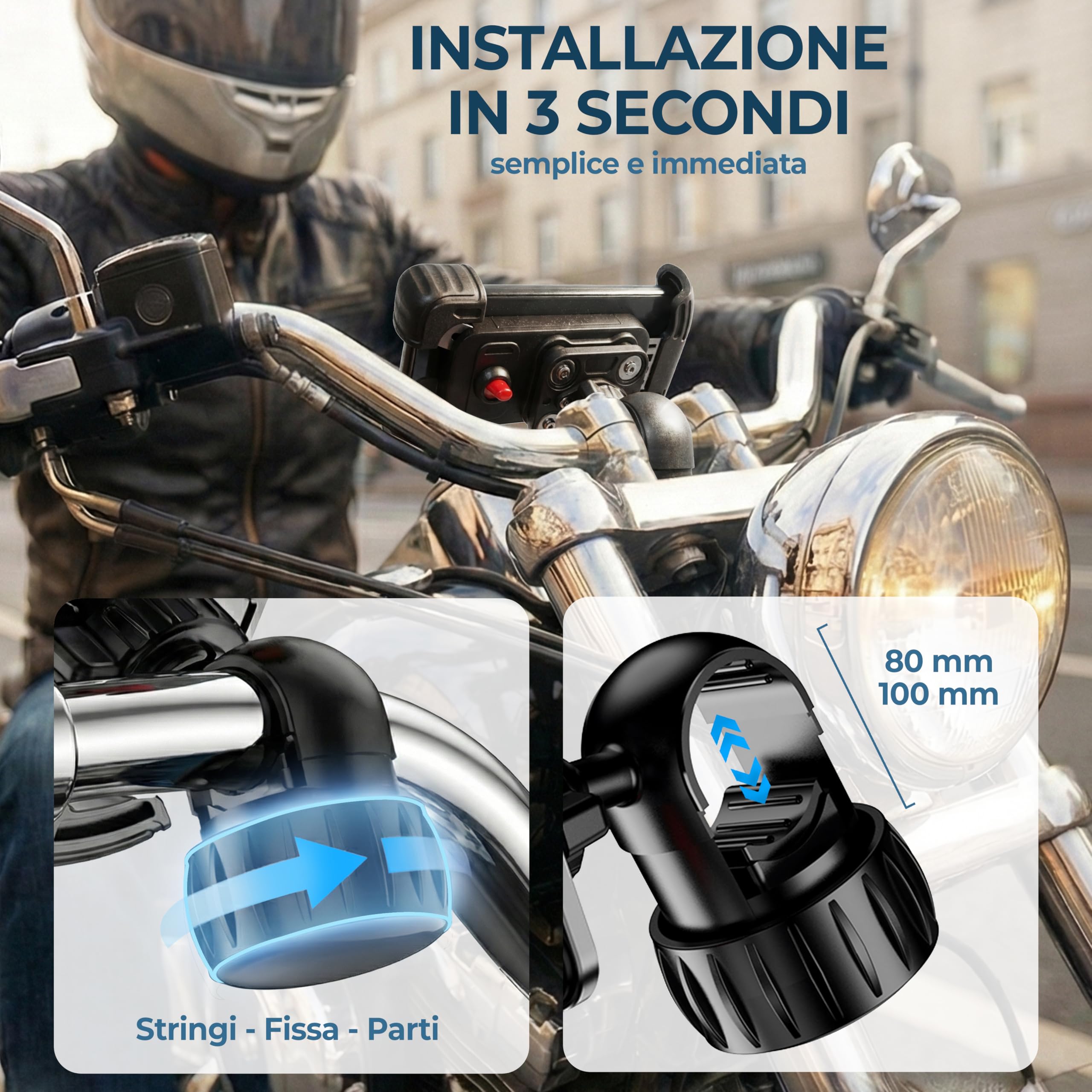 FINIX Porta Telefono Antivibrazione per Moto e Bicicletta-Mtb. Supporto Porta Cellulare Rinforzato in Alluminio, Ultra Stabile, Impermeabile e Ruotabile 360°. Universale per tutti gli Smartphone