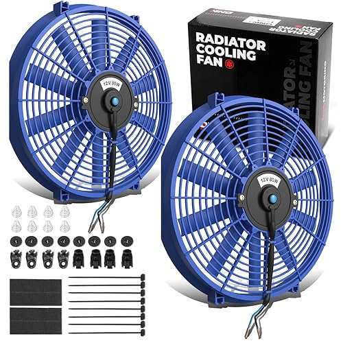 Vista 153 de DNA Motoring Ventilador de radiador delgado de enfriamiento eléctrico de alto rendimiento de 7 pulgadas con kit de montaje, azul, RAF-7-BL+FMK