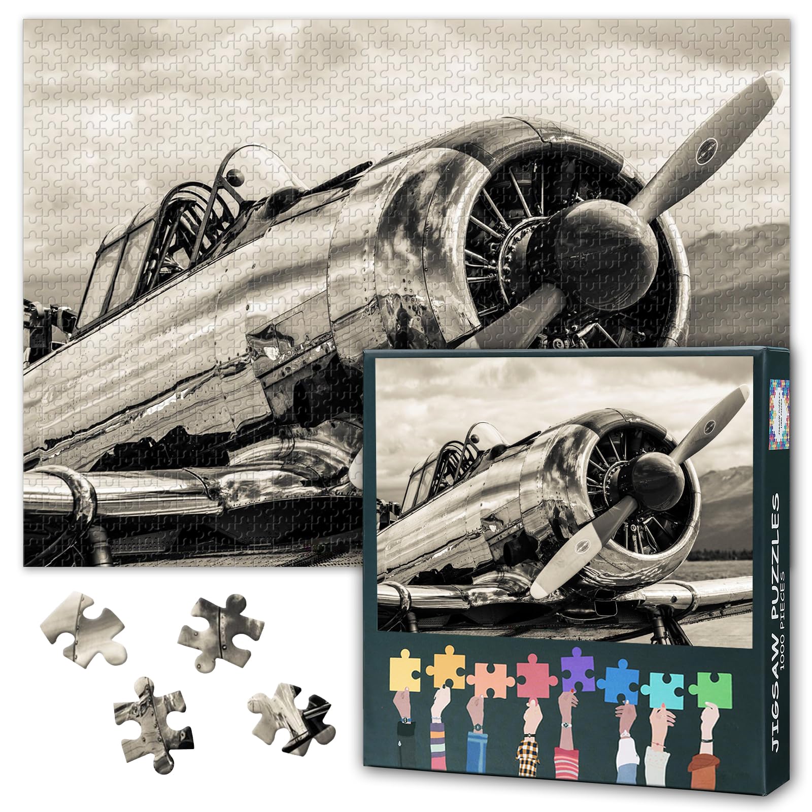 1000 Piece Jigsaw Puzzle for Adults Vintage Airplane Radial Engine Black and White Wall Art Classic Aircraft Mechanical Detail Puzzle for Aviation Enthusiasts 27.5 x 19.7 Inches