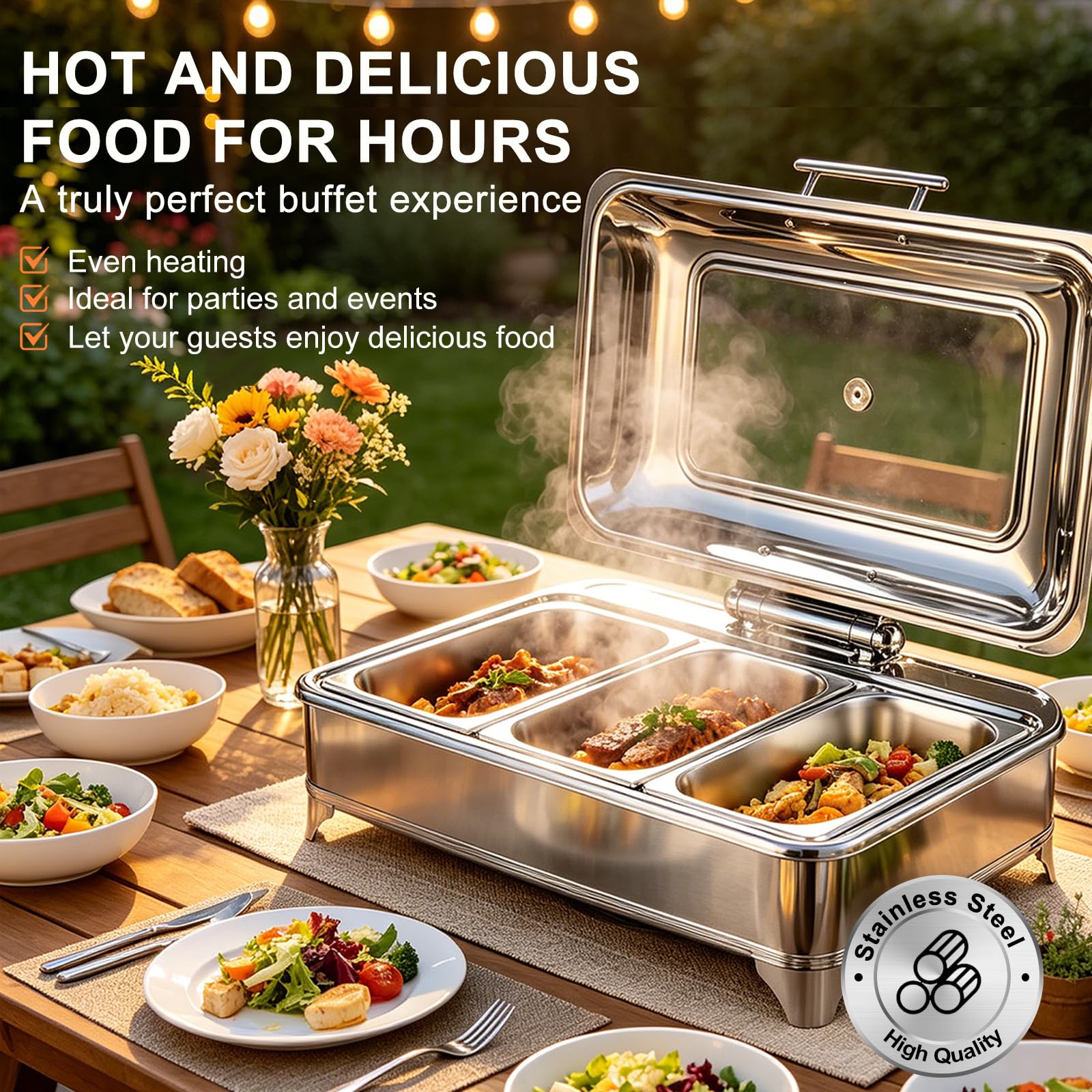 Calentador Buffet Electrico 9L, Regulable Temperatura 30-85 °C, 1/1 | Chafing dish comercial bufé, calentador de comida buffet electrico para catering, bodas y fiestas, acero inoxidable