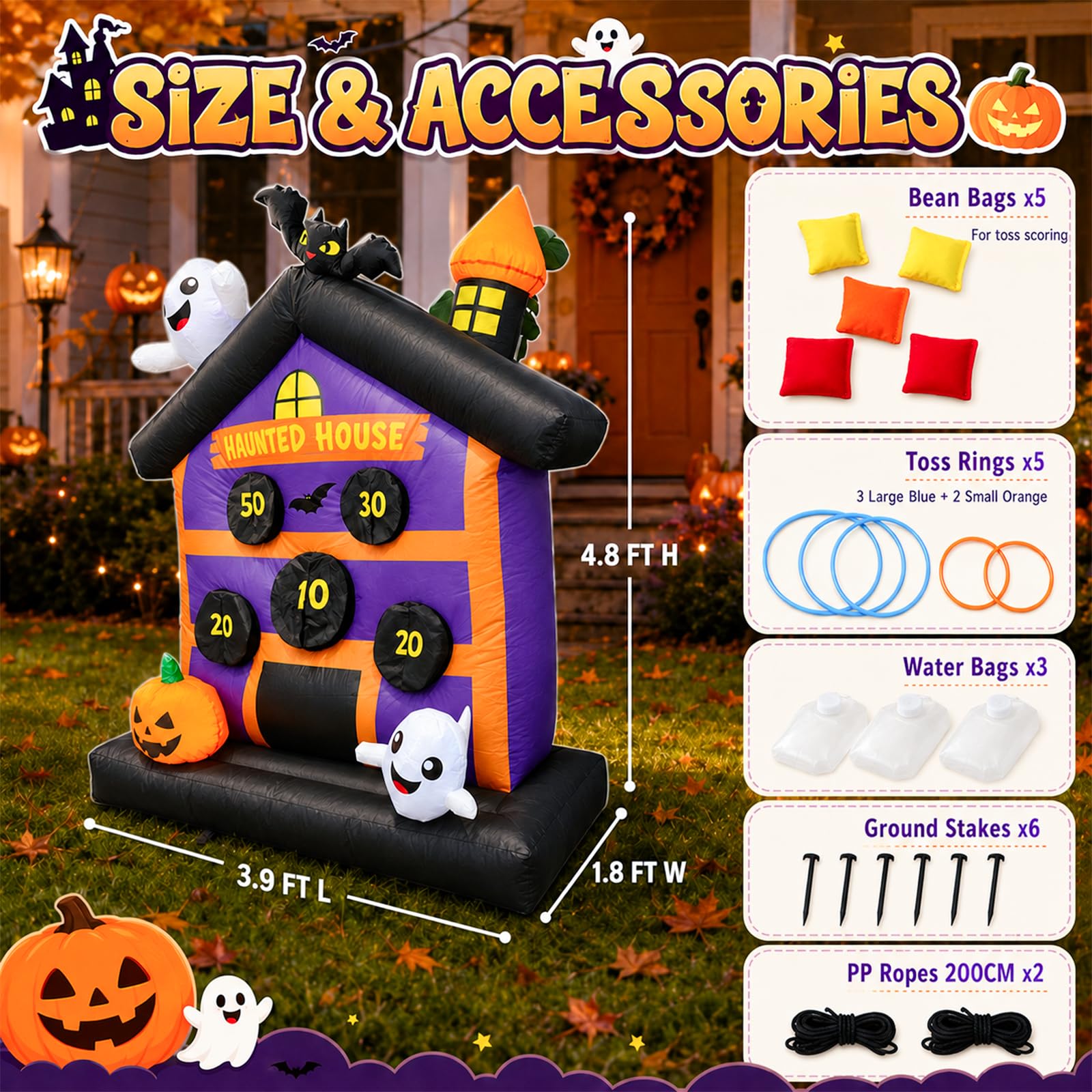 Inflables de Halloween de 4.8 pies para exteriores, decoración de patio