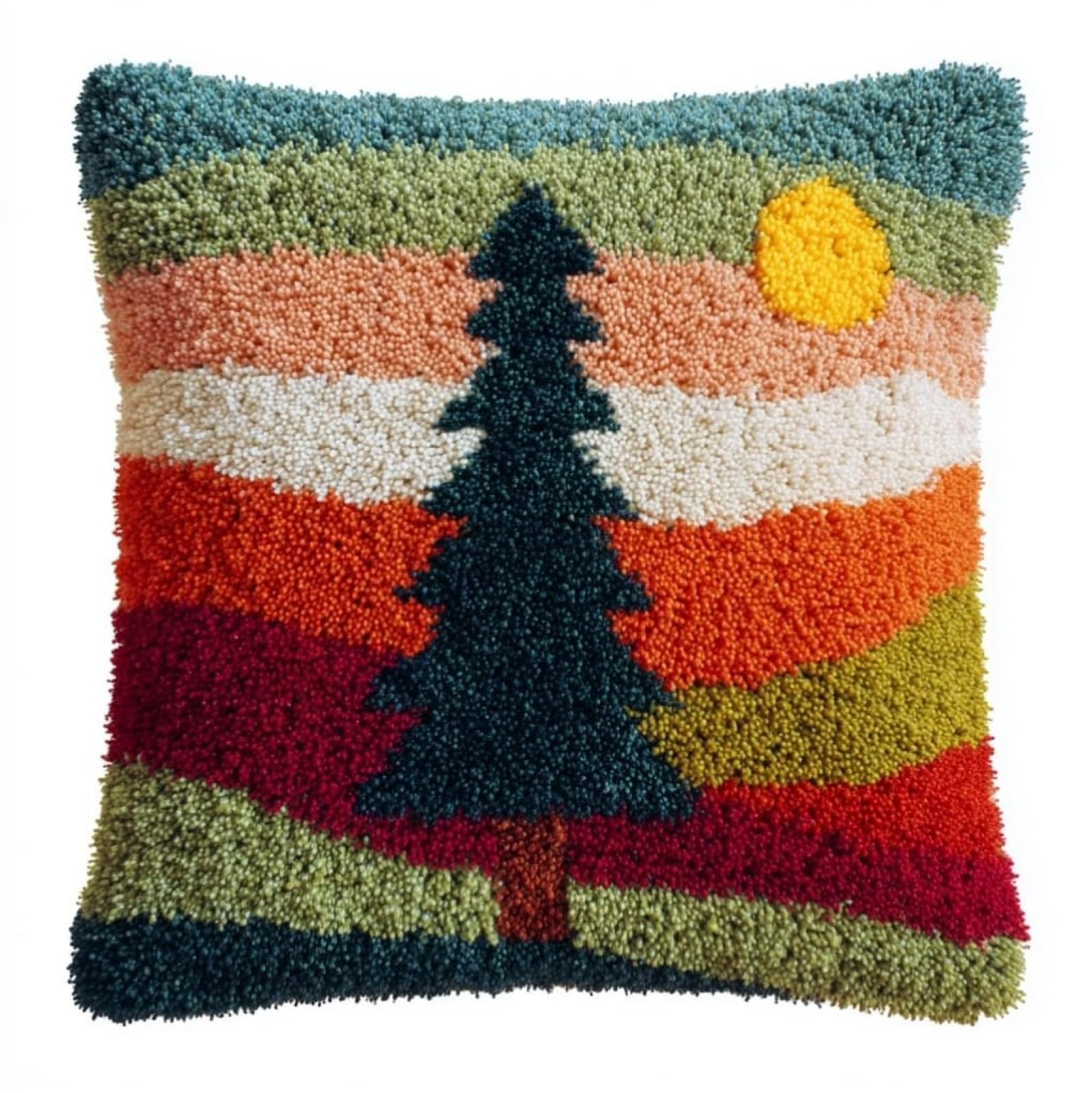 AxiangziK Pre-Printed Latch Hook Pillow Kit for Adults,Cartoon Pine Tree Beginners DIY Crochet Pillow Kit 17X17Inch Needlework Cushion Cover for Home Sofa Decoration